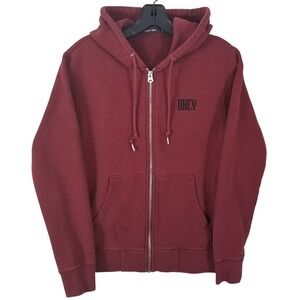 Obey No 89 Mens Small Burgundy Full Zip Hoodie Lotus Graphic Maroon Sweatshirt